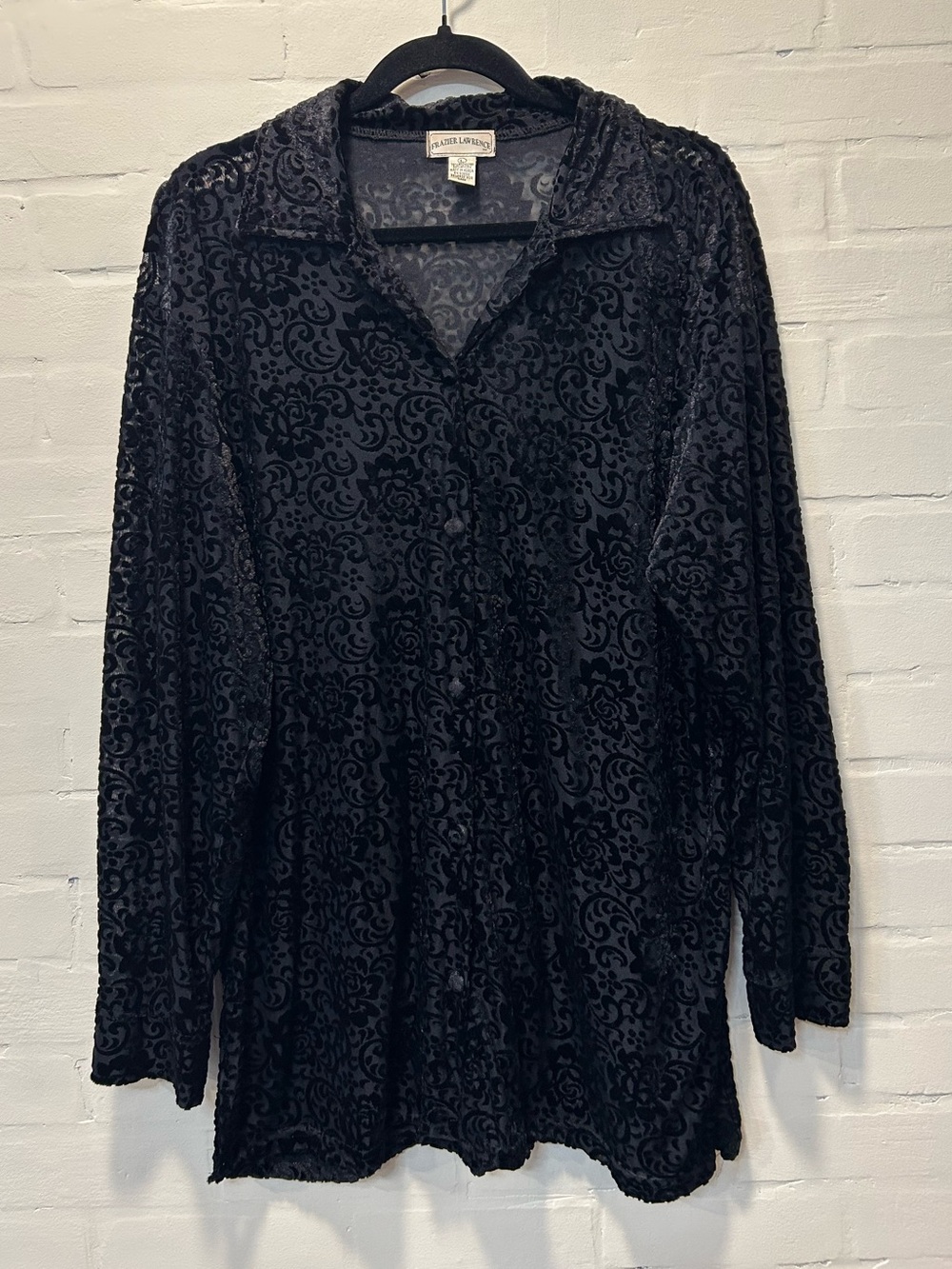 Vintage Fraser Lawrence Black Burnout Velvet Sheer Tunic Top Size L Whimisigoth